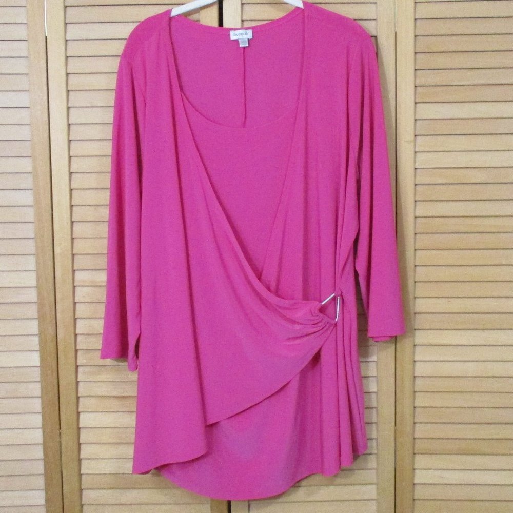 Avenue Women's Plus Size Pink Faux Wrap Tunic Top Size 1X